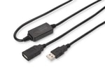 Digitus USB 2.0 15 Metre Siyah Repeater Uzatma Kablosu (DA-73101) - USB A Erkek/Dişi, Tak Çalıştır, 480Mbps Aktarım