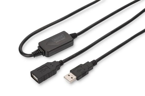 Digitus USB 2.0 15 Metre Siyah Repeater Uzatma Kablosu (DA-73101) - USB A Erkek/Dişi, Tak Çalıştır, 480Mbps Aktarım