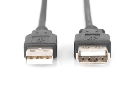 Digitus USB 2.0 3 Metre Siyah Uzatma Kablosu (AK-300202-030-S) - USB A Erkek/Dişi, UL2725, AWG 28, Tak Çalıştır, 480Mbps