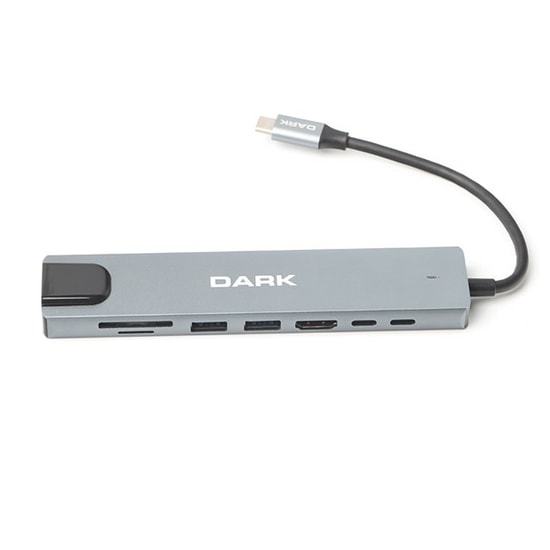 Dark DK-AC-U31X36 Type-C 8in1 Çoklayıcı Hub - 4K HDMI, Gigabit Lan, 3xUSB 3.0, Type-C 60W PD, 3.5mm Ses, SD Kart Okuma