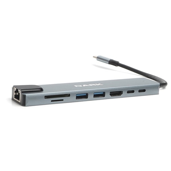 Dark DK-AC-U31X36 Type-C 8in1 Çoklayıcı Hub - 4K HDMI, Gigabit Lan, 3xUSB 3.0, Type-C 60W PD, 3.5mm Ses, SD Kart Okuma