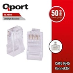 Qport Q-J650 CAT6 RJ45 Konnektör - 50'li Paket, Gigabit Ethernet Uyumlu, Yüksek Performanslı Bağlantı