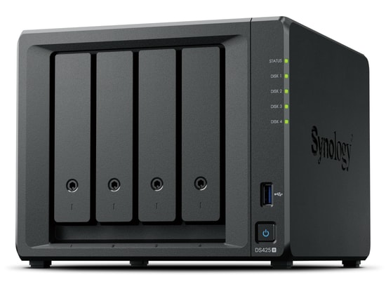 Synology DS425 Plus 4 Disk 2 M.2 SSD Yuvalı NAS Sunucu - Intel CPU, 2GB DDR4 Bellek, Fan Soğutma, USB 3.2, 2.5G RJ45