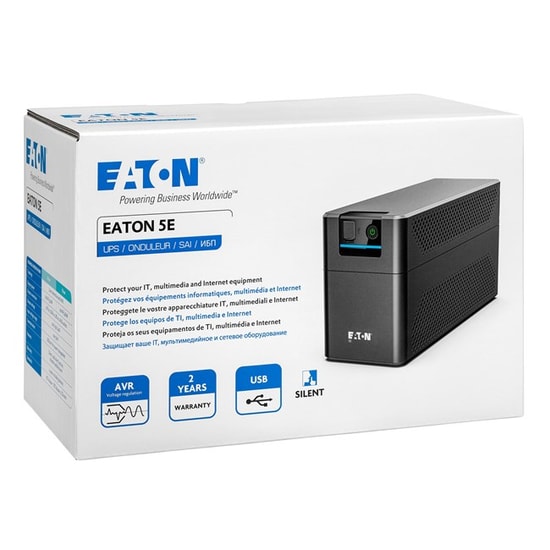 Eaton 5E Gen2 700VA Line-Interactive UPS (5E700UD) - 2xDIN Çıkış, USB, Fansız, 12V/7Ah Akü, AVR, 360W, Kompakt Tower