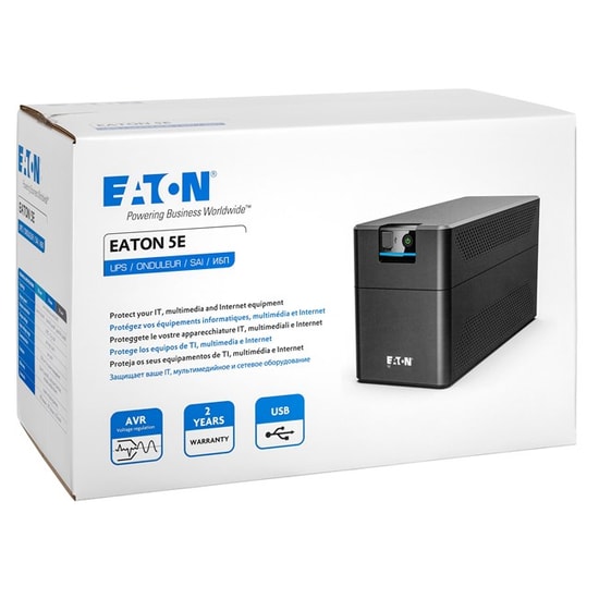 Eaton 5E Gen2 1600VA Line-Interactive UPS (5E1600UD) - 4xDIN Çıkış, USB, Fanlı, 12V/7Ah Akü, AVR, 900W, Kompakt Tower