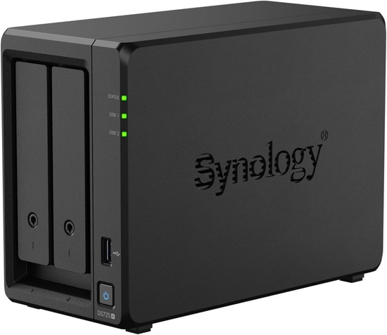Synology DS725 Plus 2 Disk 2 M.2 SSD Yuvalı NAS: AMD Ryzen R1600 İşlemci, 4GB DDR4, USB 3.2, 2.5G RJ45, Kompakt Yapı