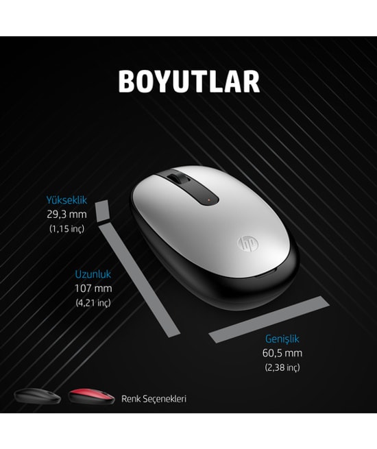 HP 240 Siyah Bluetooth 5.1 Kablosuz Mouse (3V0G9AA) - 1600 DPI Optik Sensör, 4 Tuşlu, Ergonomik Tasarım, 10m Menzil
