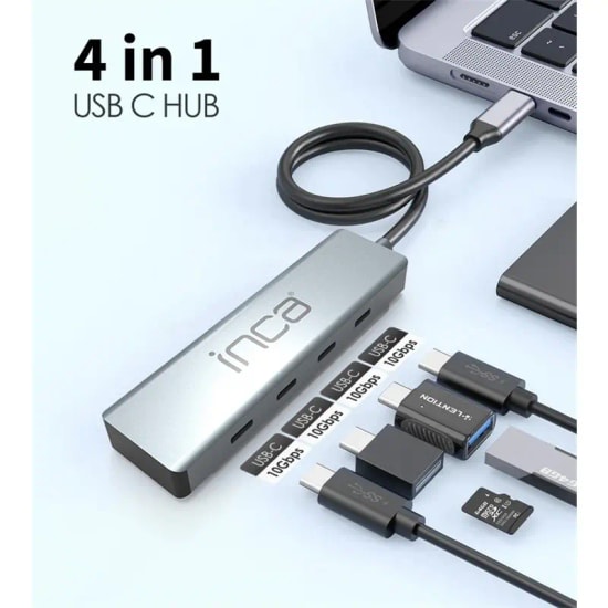 Inca ITPT-4TX 4 in 1 Type-C Hub - 4x USB C 3.1 Çıkış, Geniş Uyumlu, 15cm Kablo, 4 Portlu 10Gbps Alüminyum Kasa Çoklayıcı