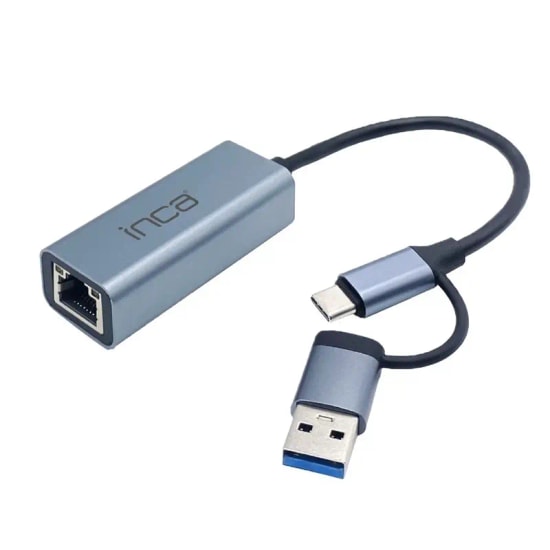 Inca IUTP-01TX USB A/Type C Gigabit Ethernet USB 3.0 Ağ Adaptörü - 1000Mbps RJ45, Geniş Uyumluluk, Alüminyum Çevirici