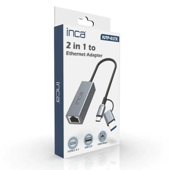 Inca IUTP-01TX USB A/Type C Gigabit Ethernet USB 3.0 Ağ Adaptörü - 1000Mbps RJ45, Geniş Uyumluluk, Alüminyum Çevirici