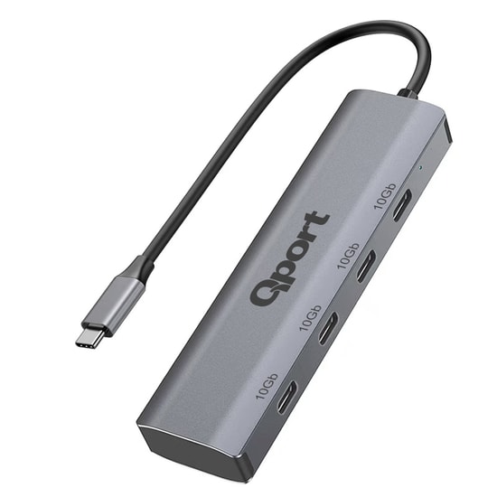 QPORT Q-TUC06 Type-C 3.1 to 4 Port Type-C Hub - USB 3.2 Gen1, Alüminyum Gri Gövde, 10Gbps Yüksek Hızlı Veri Çoklayıcı