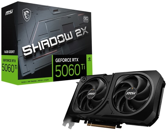 MSI GeForce RTX 5060 Ti Shadow 2X OC PLUS 16GB GDDR7 Ekran Kartı - 128 Bit, 2617 MHz, DX12, 3xDP, HDMI, Ray Tracing