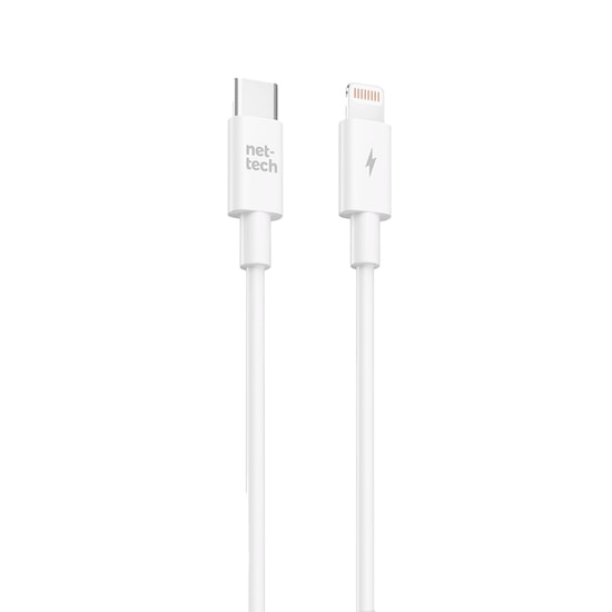 Nettech NT-DC52 20W Type-C to Lightning 100cm Beyaz Hızlı Şarj ve Data Kablosu (NT-112818) - Akıllı Akım Koruma Özelliği