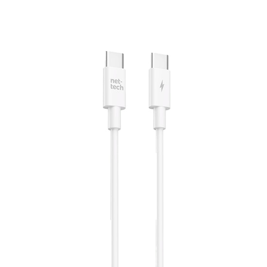 Nettech NT-DC53 60W Type-C to Type-C 100cm Beyaz Hızlı Şarj ve Data Kablosu (NT-112819) - Akıllı Akım Koruma Özellikli