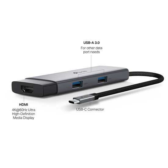 TP-Link UH5020C Type-C 5 Portlu Hub - 5Gbps Transfer Hızı, 2xUSB-A, 1xUSB-C, 4K 60Hz HDMI, 100W Şarj, Kompakt Tasarım