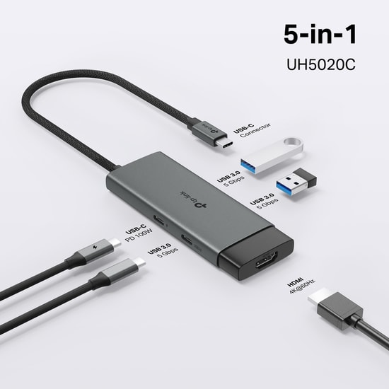 TP-Link UH5020C Type-C 5 Portlu Hub - 5Gbps Transfer Hızı, 2xUSB-A, 1xUSB-C, 4K 60Hz HDMI, 100W Şarj, Kompakt Tasarım