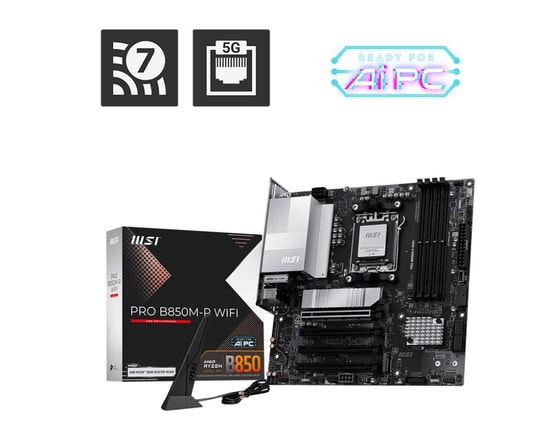 MSI PRO B850M-P WIFI AM5 Anakart - DDR5 8200MHz(OC), 3xM.2, USB-C 10Gbps, Wi-Fi 7, HDMI, DP, 5G LAN, WiFi 7,  MicroATX
