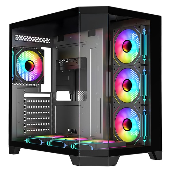 Frisby FC-9550G 850W 80+Bronze Mid Tower Siyah Gaming Kasa - 7xARGB Fan, ATX, Temperli Panaromik Cam, 2x3.5” 2x2.5" Yuva
