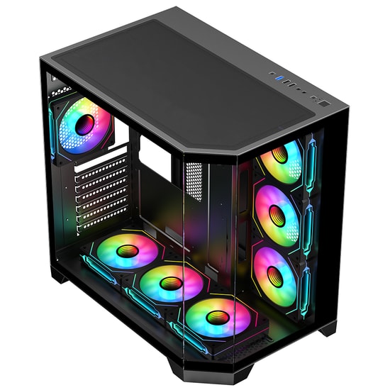 Frisby FC-9550G 850W 80+Bronze Mid Tower Siyah Gaming Kasa - 7xARGB Fan, ATX, Temperli Panaromik Cam, 2x3.5” 2x2.5" Yuva