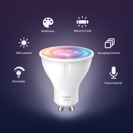 TP-Link Tapo L630 Akıllı Wi-Fi GU10 Spot LED Lamba - 3.7W, 350lm, 2200-6500K, 16 Milyon Renk, Uygulama, Ses Kontrolü