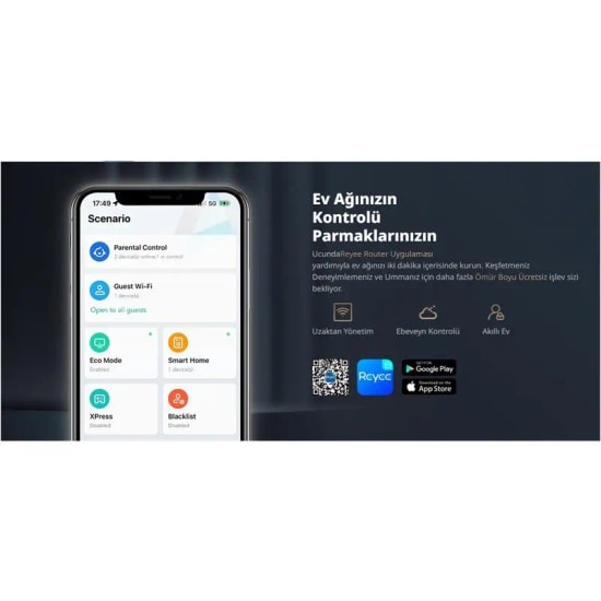 Ruijie Reyee RG-M32 AX3200 WiFi 6 Dual Band Gigabit Mesh Router - 3200Mbps, 4x4 MIMO Anten, OFDMA, 60 Kullanıcı Desteği