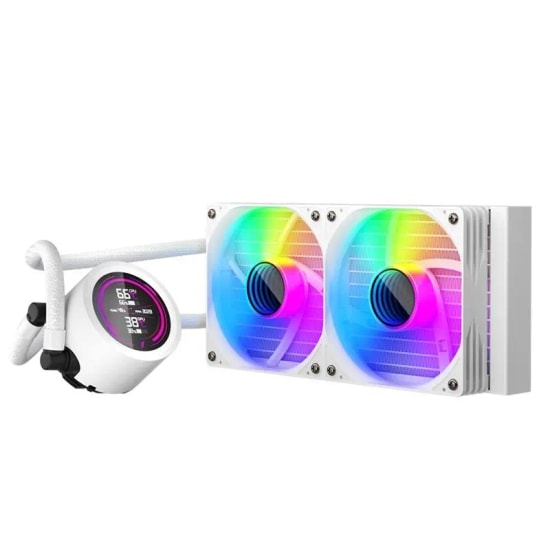 1st Player Thunderstorm TS4-240 Beyaz ARGB Sıvı Soğutucu - 2x120mm Fan, LCD Ekranlı, 250W, 77CFM, AM5/4, LGA1700 Uyumlu