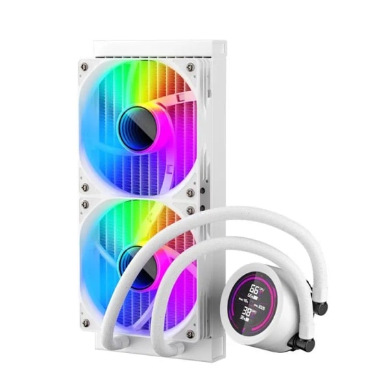 1st Player Thunderstorm TS4-240 Beyaz ARGB Sıvı Soğutucu - 2x120mm Fan, LCD Ekranlı, 250W, 77CFM, AM5/4, LGA1700 Uyumlu
