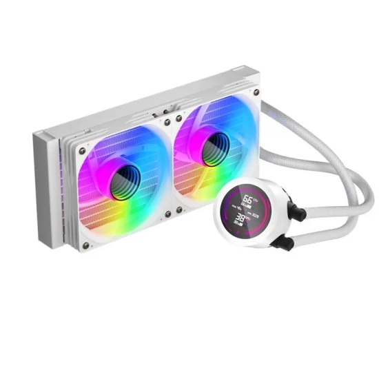 1st Player Thunderstorm TS4-240 Beyaz ARGB Sıvı Soğutucu - 2x120mm Fan, LCD Ekranlı, 250W, 77CFM, AM5/4, LGA1700 Uyumlu
