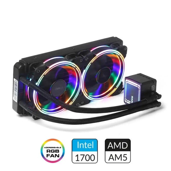 Dark AquaForce W246 240mm FRGB Sıvı İşlemci Soğutucu (DKCCW246) - 2x120mm PWM Fan, 74CFM, Bakır Plaka, Intel/AMD Uyumlu