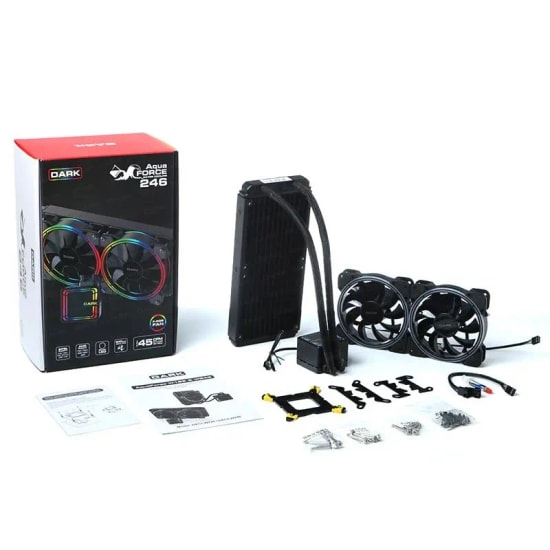 Dark AquaForce W246 240mm FRGB Sıvı İşlemci Soğutucu (DKCCW246) - 2x120mm PWM Fan, 74CFM, Bakır Plaka, Intel/AMD Uyumlu