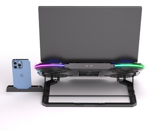 Frisby FNC-5270ST RGB Notebook Soğutucu Stand - 10-17" Uyumlu, 4x100mm + 80mm Fanlı, 5 Kademeli, LCD Panel, 2xUSB Port