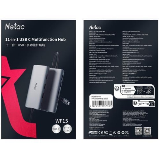 Netac WF13 5 in 1 Type-C Medya Dock (NT08WF13-30GR) - USB 3.0, 2xUSB 2.0, 100W PD, HDMI 4K 30Hz, Geniş Uyumluluk