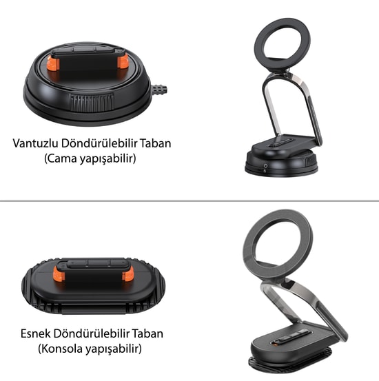 Nettech NT-CHC33 Mıknatıslı Siyah Araç Telefon Tutucu (NT-111936) - 3M Yapışkan ve Vakum, Cam ve Konsol, 360 Dönebilir