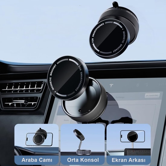Nettech NT-CHC34 Manyetik Braket Vantuzlu Siyah Araç Telefon Tutucu (NT-111937) - Güçlü Mıknatıs, 360 Dönebilir