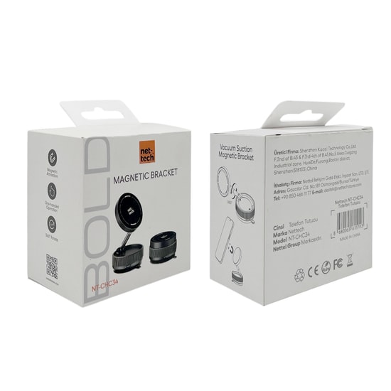 Nettech NT-CHC34 Manyetik Braket Vantuzlu Siyah Araç Telefon Tutucu (NT-111937) - Güçlü Mıknatıs, 360 Dönebilir