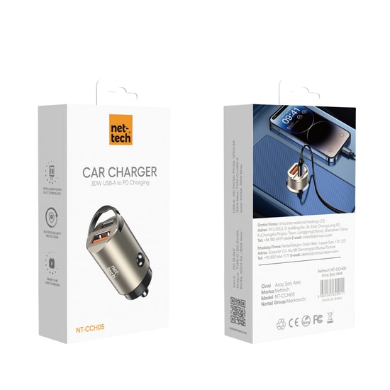 Nettech NT-CCH05 30W PD Natural USB Araç Şarj Aleti (NT-111350) - Akıllı Hızlı Şarj, 2 Çıkış, USB-A Type-C Bağlantılı