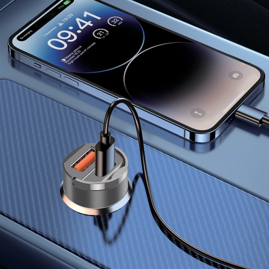 Nettech NT-CCH05 30W PD Siyah USB Araç Şarj Aleti (NT-111349) - Akıllı Hızlı Şarj, 2 Çıkış, USB-A Type-C Bağlantılı