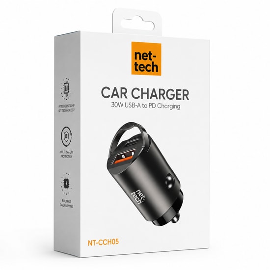Nettech NT-CCH05 30W PD Siyah USB Araç Şarj Aleti (NT-111349) - Akıllı Hızlı Şarj, 2 Çıkış, USB-A Type-C Bağlantılı