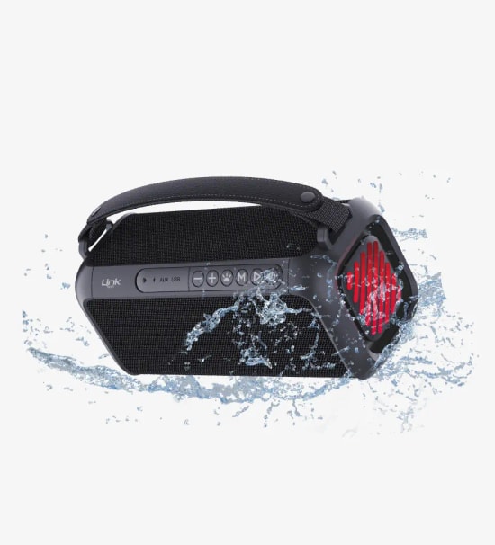 LinkTech M416 Premium RGB Işıklı TWS Bluetooth Hoparlör - 2x5W RMS, 2x10W Tepe, IPX5 Su Geçirmez, USB-C Şarj 1800mAh Pil