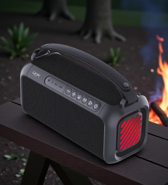 LinkTech M416 Premium RGB Işıklı TWS Bluetooth Hoparlör - 2x5W RMS, 2x10W Tepe, IPX5 Su Geçirmez, USB-C Şarj 1800mAh Pil