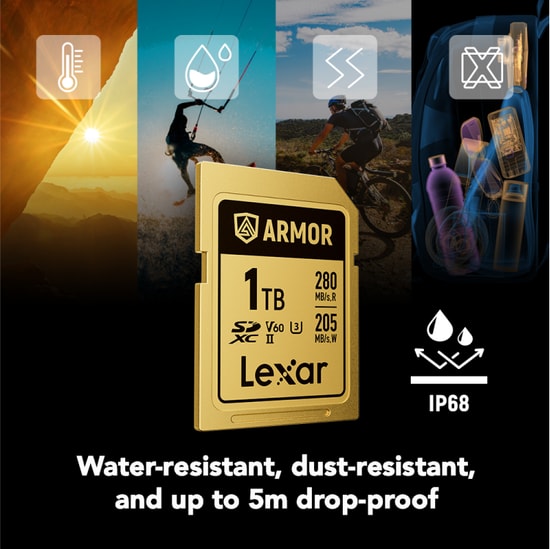 Lexar Armor Gold 1TB SDXC UHS-II Profesyonel SD Kartı (LSDAMGL001T-RNNNG) - 280-205MB/s Okuma Yazma, V60, C10, U3, IP68