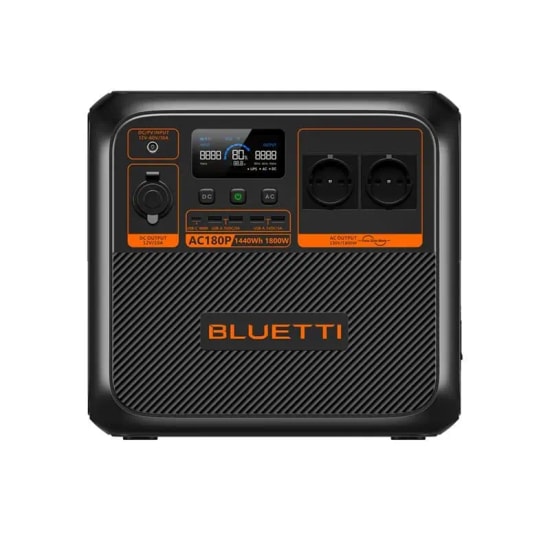 BLUETTI AC180P 1800W 1440Wh Taşınabilir Güç İstasyonu - AC, 12V/10A DC, USB A, 100W USB C, Uzun Ömürlü LiFePO4 Pil