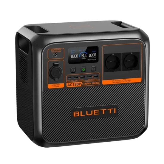 BLUETTI AC180P 1800W 1440Wh Taşınabilir Güç İstasyonu - AC, 12V/10A DC, USB A, 100W USB C, Uzun Ömürlü LiFePO4 Pil