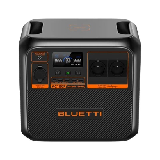 BLUETTI AC180P 1800W 1440Wh Taşınabilir Güç İstasyonu - AC, 12V/10A DC, USB A, 100W USB C, Uzun Ömürlü LiFePO4 Pil