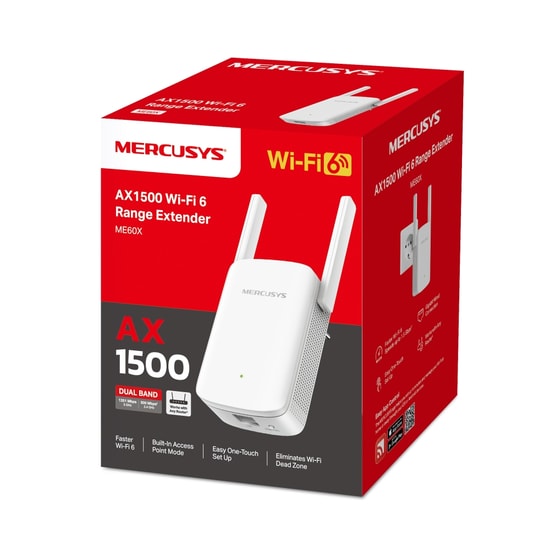 Mercusys ME60X AX1500 WiFi 6 Menzil Genişletici - 1200+300Mbps Dual Bant, Gigabit Port, WPS, EasyMesh, Çift Anten, OFDMA