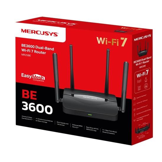 TP-Link Mercusys MR25BE BE3600 WiFi 7 EasyMesh Router - 3600Mbps, Çift Bant, 4 Anten, MU-MIMO, 3xGigabit LAN, WAN, VPN