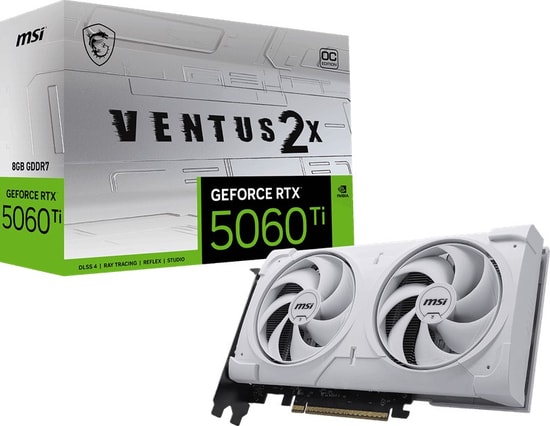 MSI GeForce RTX 5060 Ti Ventus 2X OC White Plus 8GB GDDR7 Ekran Kartı - 128 Bit, PCIe 5.0, 3xDP, HDMI, DirectX 12, Beyaz