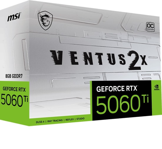 MSI GeForce RTX 5060 Ti Ventus 2X OC White Plus 8GB GDDR7 Ekran Kartı - 128 Bit, PCIe 5.0, 3xDP, HDMI, DirectX 12, Beyaz