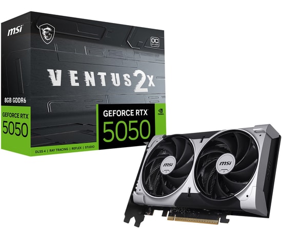 MSI GeForce RTX 5050 Ventus 2X OC 8GB GDDR6 Ekran Kartı - 128 Bit, 2602MHz, DX12, PCIe 5.0, 3xDP 2.1b, HDMI 2.1b, DLSS 4