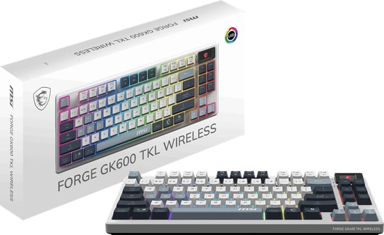 MSI FORGE GK600 TKL Wireless Sky TR Mekanik Gaming Klavye - LCD Ekranlı, Hot-Swap KTT HIFI Lineer Switch, PBT Tuş Takımı